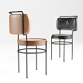 Stylish Leather Backrest Accent Chairs With Black and Copper Metal Frame And Round Seat Cushion