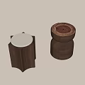 Modern Wooden Stools With Geometric And Cylindrical Shapes And Natural Wood Grain Tops