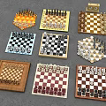 Various Classic Board Games Collection With Colorful Wooden Chess Checkers Boards And Pieces