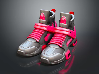 High Top Gray And Pink Sneakers With Pink Laces And Logo 3d model