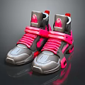 High Top Gray And Pink Sneakers With Pink Laces And Logo