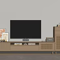 Modern Living Room TV Stand In Light Wood With TV Decorations And Lattice Cabinet