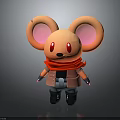 Cartoon Mouse Character With Big Ears Red Eyes Red Scarf Pink Vest And Gray Shorts