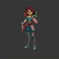 Anime Style Woman With Pink Hair Blue Top And Pink Jacket Holding Weapon In Boots
