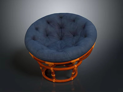 Stylish Chair With Blue Round Cushion And Wooden Frame Design 3d model
