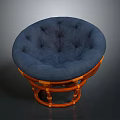 Stylish Chair With Blue Round Cushion And Wooden Frame Design