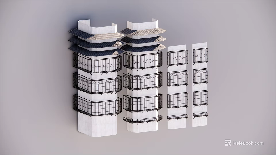 Modern White Architectural Models With Multi storey Structures And Balconies With Railings 3d model