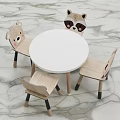 Adorable Kids Table Set with Animal Shaped Wooden Chairs and White Round Tabletop