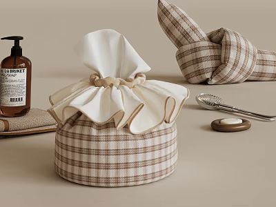 Plaid Patterned Daily Essentials Storage Box With Tissue Hand Soap Cloth And Soap Dish 3d model