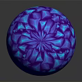 Purple And Blue Diamond Cut Polyhedral Sphere On Black Background With Glossy Reflection