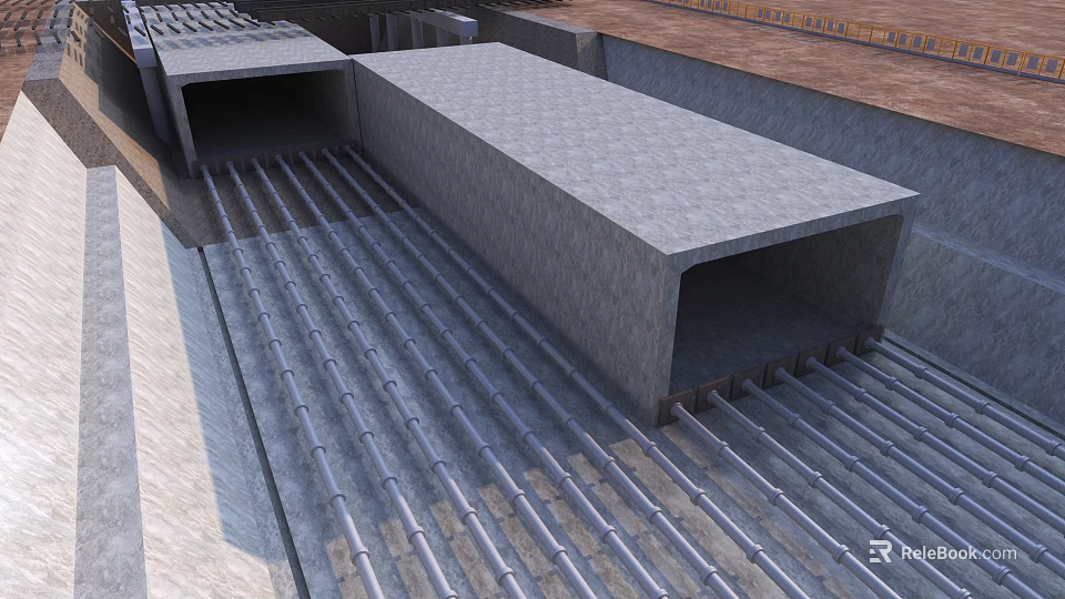 Precast Concrete Construction Components With Drainage Channel And Metal Grating For Industrial Buildings 3d model 
