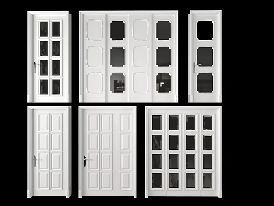 White Swing Doors With Various Glass Panel And Solid Design Options For Homes 3d model