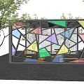 Modern Pergola With Black Frame And Colorful Triangular Panels Surrounded By Trees 3d model