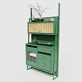 Modern Green Entryway Side Cabinet With Calligraphy Panel Shelf Drawers And Glass Doors
