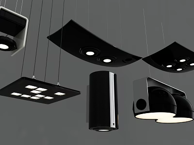 Modern Black And White Chandeliers With Square Curved Cylindrical Shapes And LED Lights 3d model