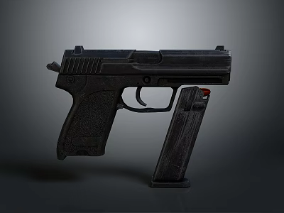 Black Tactical Pistol with Detachable Magazine Metallic Finish and Ergonomic Grip on Dark Isolated Background 3d model