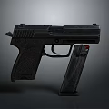 Black Tactical Pistol with Detachable Magazine Metallic Finish and Ergonomic Grip on Dark Isolated Background