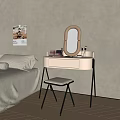 Modern Dressing Table Simple Cream Dressing Table Table and Chair Combination Side Table Corner Table Combination Fabric Double Bed Art Ornaments 3d model