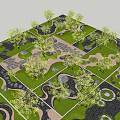 Creative Garden Design Layout With Various Plants Pathways Circular Elements And Water Features 3d model