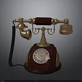 Vintage Telephone Design With Rotary Dial Brass Components Wooden Base And Black Cord