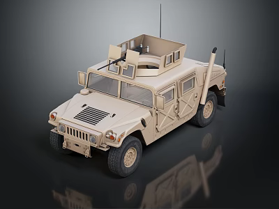 Beige Military Tactical Vehicle With Open Top Off Road Design And Equipment Rack 3d model