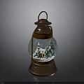 Copper Lantern Shaped Snow Globe With Snow Scene Small House And Trees