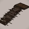 Medieval Wooden Defensive Bridge With Spiked Supports And Planks