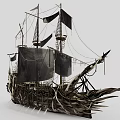 Fantasy Style Ship With Black Sails And Spiked Structure