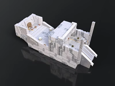 Modern Stone Architectural Design With Terrace Stairs And Geometric Platform Details 3d model