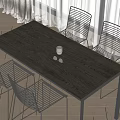 Modern Wooden Dining Table Set with Four Metal Frame Chairs and Glass on Table