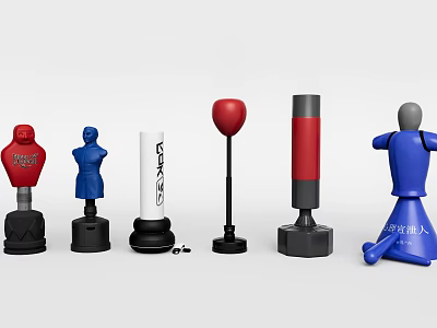 Essential Boxing Training Equipment Including Standing Bags Speed Balls Human Shaped Targets And Everlast Gear 3d model