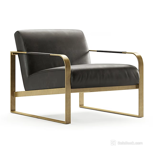 Modern Black Leather Accent Chair With Gold Metal Frame And Sleek Design 3d model 