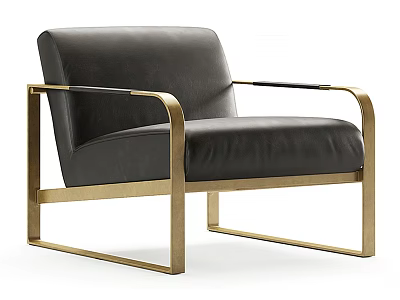 Modern Black Leather Accent Chair With Gold Metal Frame And Sleek Design 3d model