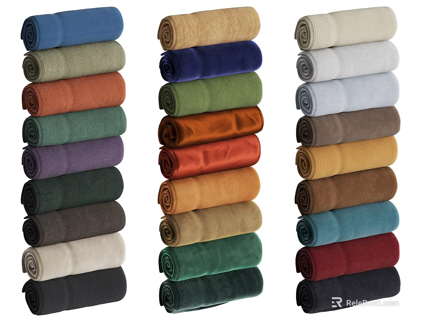Soft Pack Household Towels in Various Colors Neatly Stacked with Soft Material 3d model 