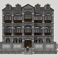 Classical Style Commercial Complex with Gray Brick Exterior Arched Windows and Balconies