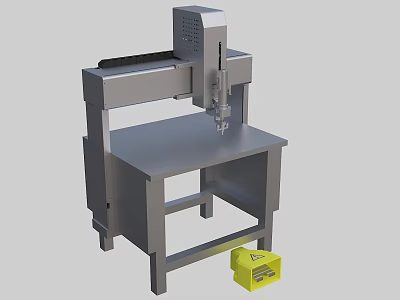 Industrial CNC Equipment With Metal Workbench And Yellow Safety Box 3d model