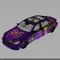 Purple Sedan Car With Colorful Patterns Number 24 And Transparent Roof