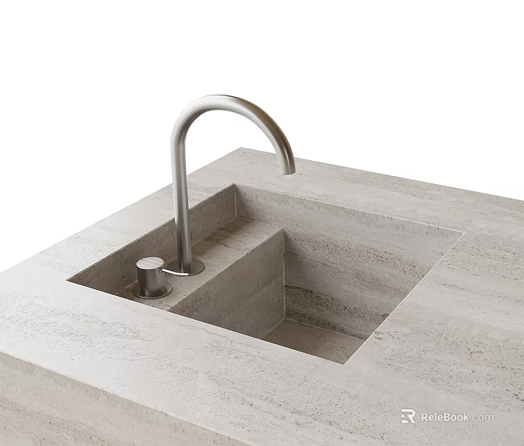Sleek Modern Stone Washbasin with Silver Faucet and Rectangular Basin Design 3d model