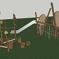 Natural Themed Playground Equipment With Egg Shaped Climbing Pods Slide And Net Elements