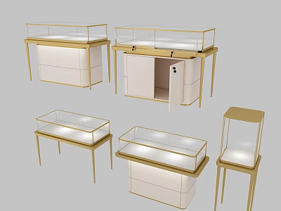 Elegant Modern Store Display Cabinets With Glass Counter And Golden Frames 3d model