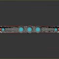 Futuristic Red And Gray Spacecraft With Blue Thrusters For Cosmic Exploration