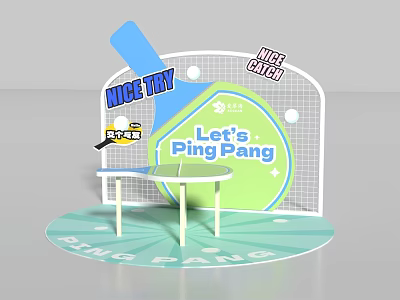 Interactive Ping Pang Game Zone with Table Net and Encouraging Signs 3d model