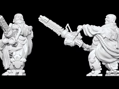 White 3D Character Figurines With Large Weapons And Detailed Sculptural Designs 3d model