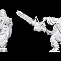 White 3D Character Figurines With Large Weapons And Detailed Sculptural Designs
