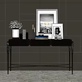 Elegant Modern Console Table With Floral Vase Photo Frames And Books 3d model