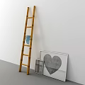 Bamboo Ladder With Blue Towel And Picture Frames Featuring Heart Love Art