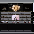 Retail Cosmetics Display Counter With Luxury Brands And Golden Rose Decoration