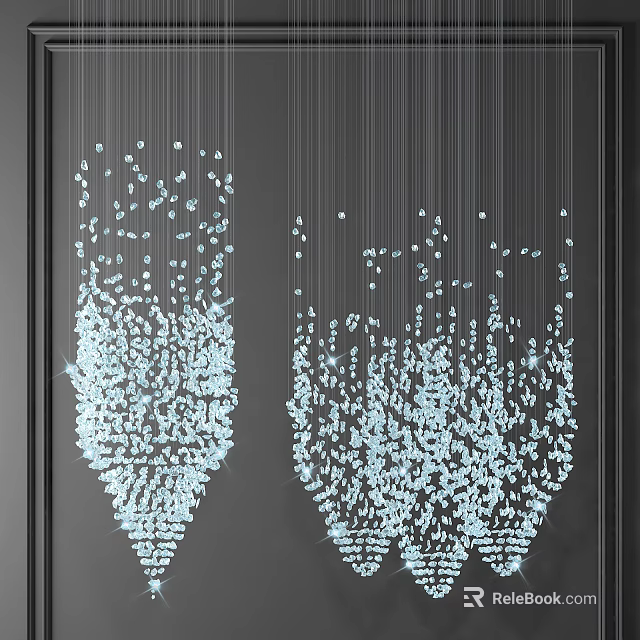 Two Modern Crystal Chandeliers Featuring Hanging Transparent Elements For Interior Design 3d model 