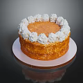 Round Layered Cake With White Cream Frosting And Decorated Top On Platter