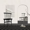 Minimalist Leisure Chair In Modern Room With Beige Wall Archway And Checkerboard Rug